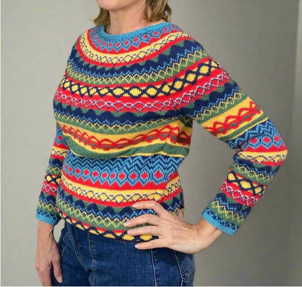 Jersey de Mujer - Cuello Redondo con Diseño Geométrico de Punto