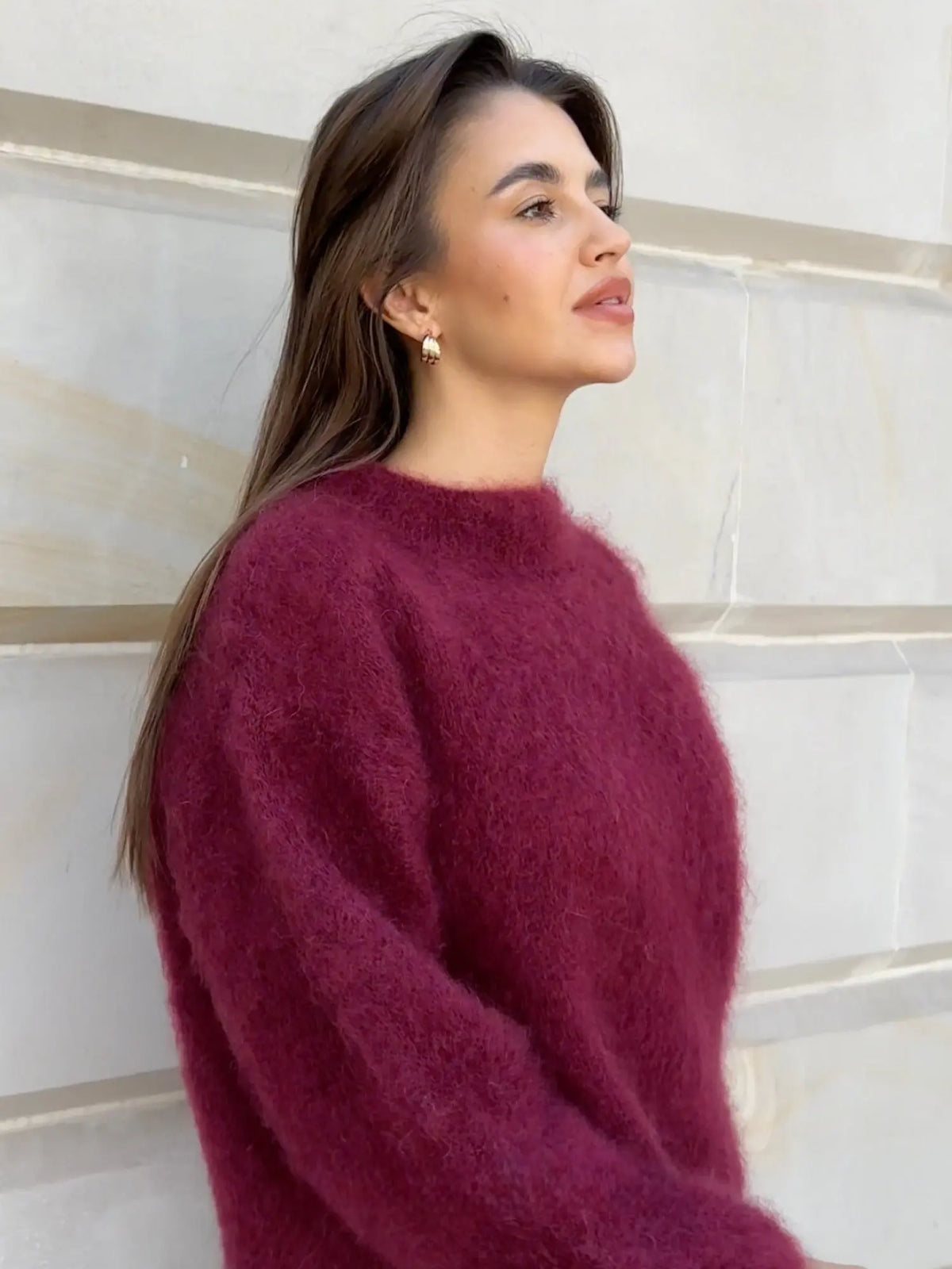 Jersey de Mujer - Cuello Redondo y Acabado de Pelo