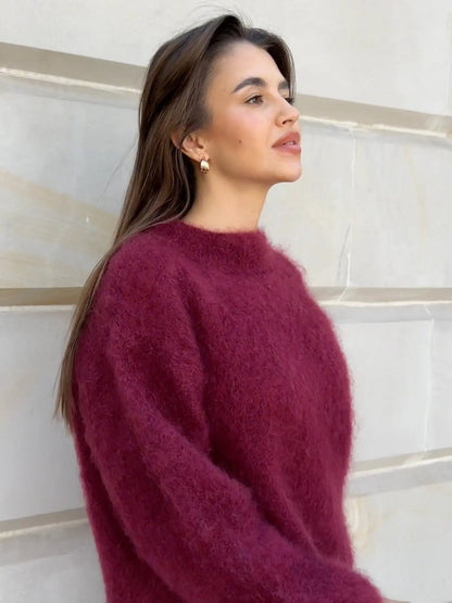 Jersey de Mujer - Cuello Redondo y Acabado de Pelo