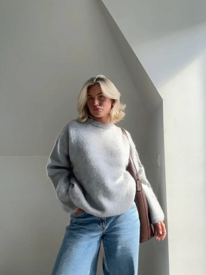 Jersey de Mujer - Cuello Redondo y Acabado de Pelo