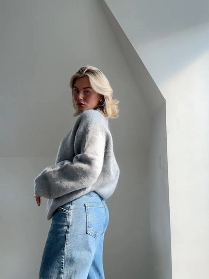 Jersey de Mujer - Cuello Redondo y Acabado de Pelo