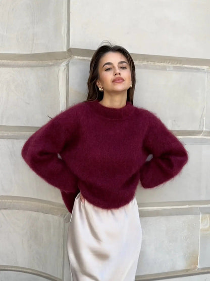 Jersey de Mujer - Cuello Redondo y Acabado de Pelo