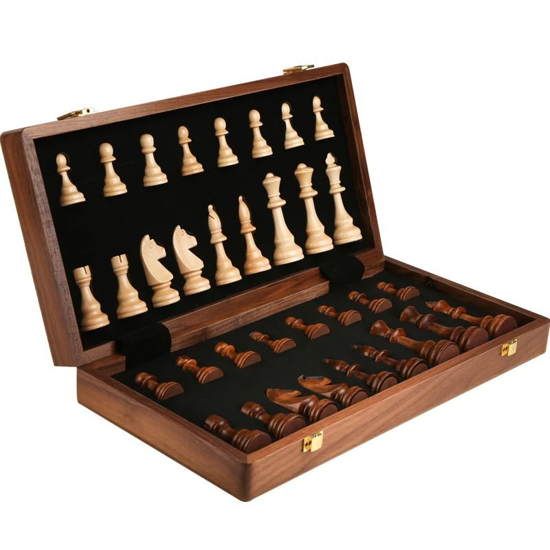 Juego de ajedrez de madera con tablero plegable