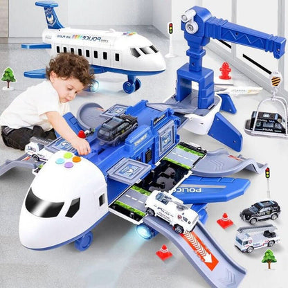 Juego de avión de transporte de juguete con sistema de pista