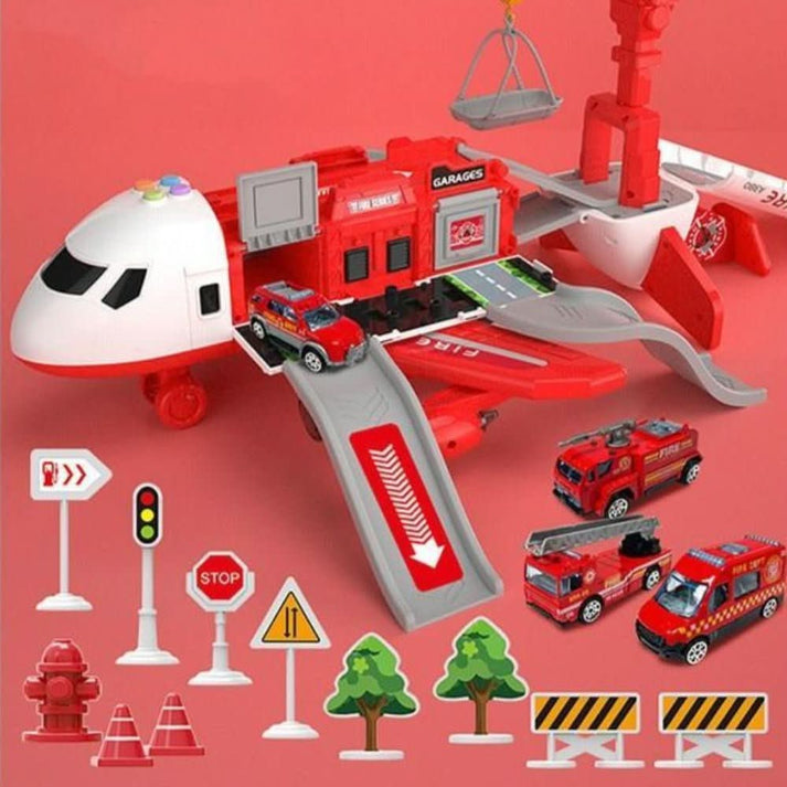Juego de avión de transporte de juguete con sistema de pista