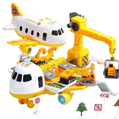 Juego de avión de transporte de juguete con sistema de pista