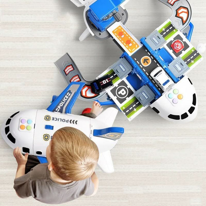 Juego de avión de transporte de juguete con sistema de pista