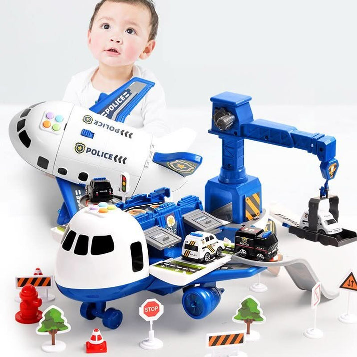 Juego de avión de transporte de juguete con sistema de pista