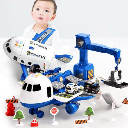 Juego de avión de transporte de juguete con sistema de pista