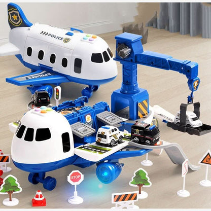 Juego de avión de transporte de juguete con sistema de pista