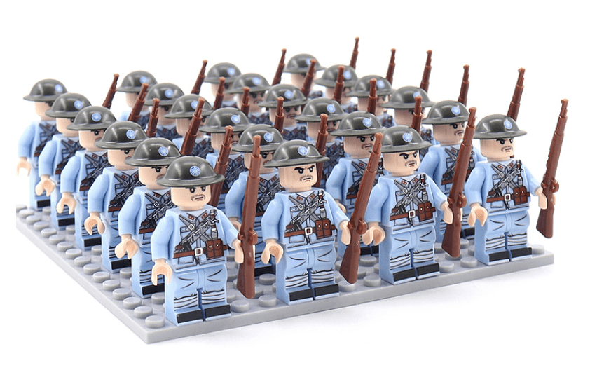 Juego de figuras de construcción con temática militar