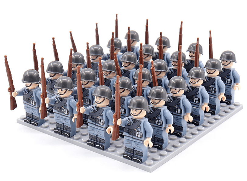 Juego de figuras de construcción con temática militar