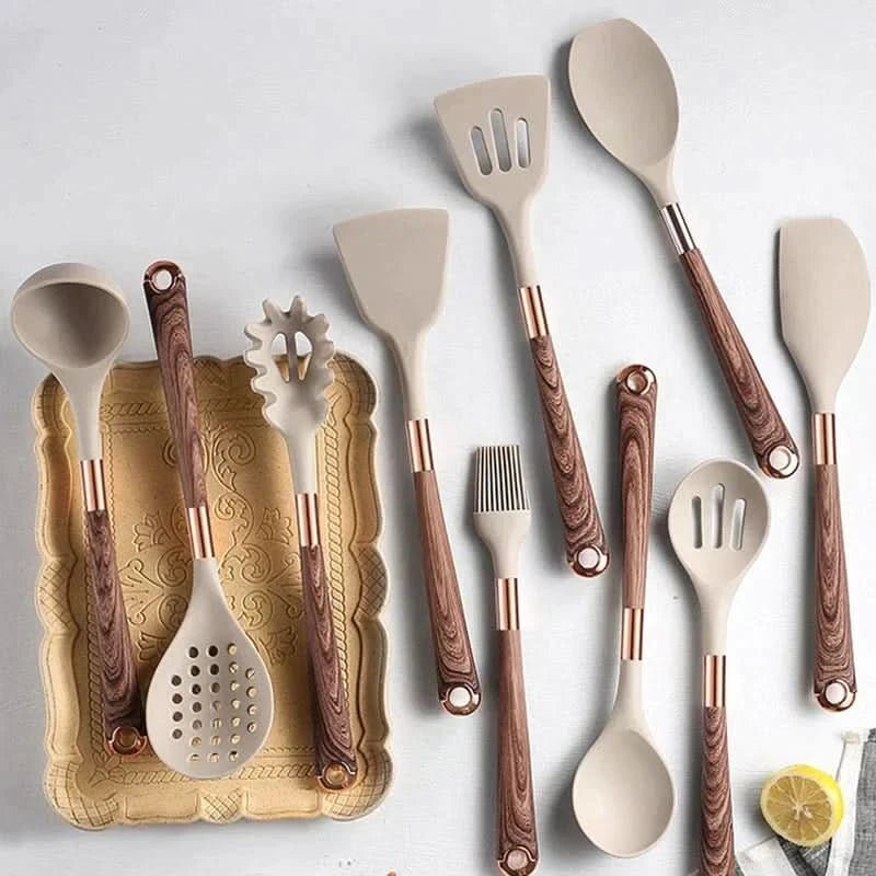 Juego de utensilios de cocina con cabezales de silicona