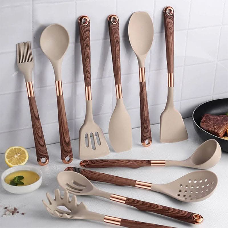 Juego de utensilios de cocina con cabezales de silicona