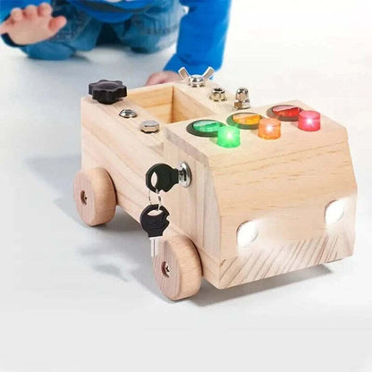 Juguete tablero sensorial de camión de madera con luces