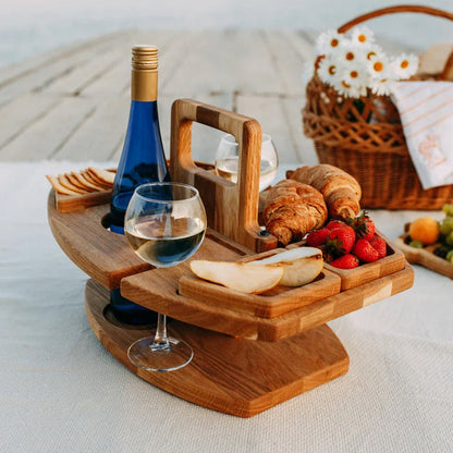 Mesa de vino portátil de madera de varios niveles