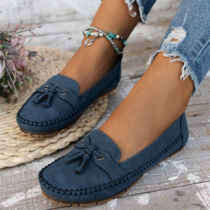 Mocasines sin cordones para mujer con lazo y borlas