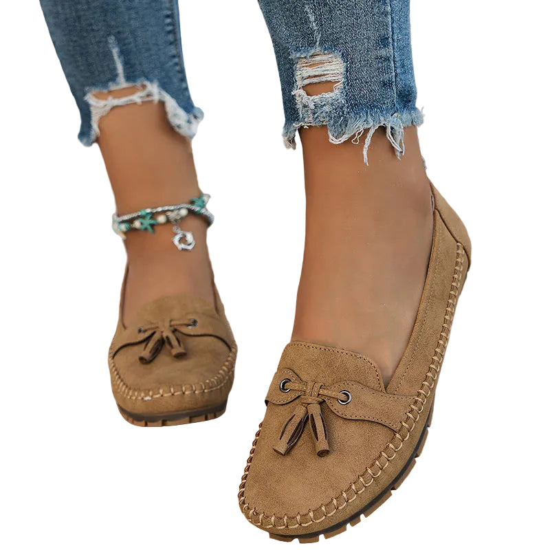 Mocasines sin cordones para mujer con lazo y borlas