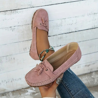 Mocasines sin cordones para mujer con lazo y borlas