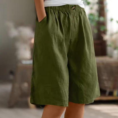 Pantalones cortos de pierna ancha para mujer con cintura elástica