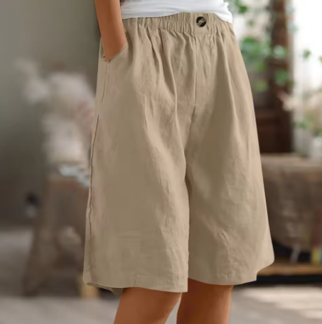 Pantalones cortos de pierna ancha para mujer con cintura elástica