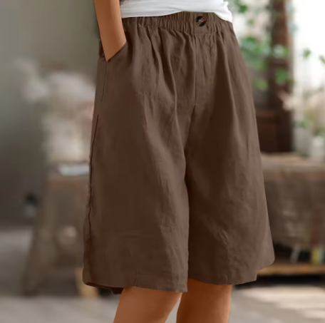 Pantalones cortos de pierna ancha para mujer con cintura elástica