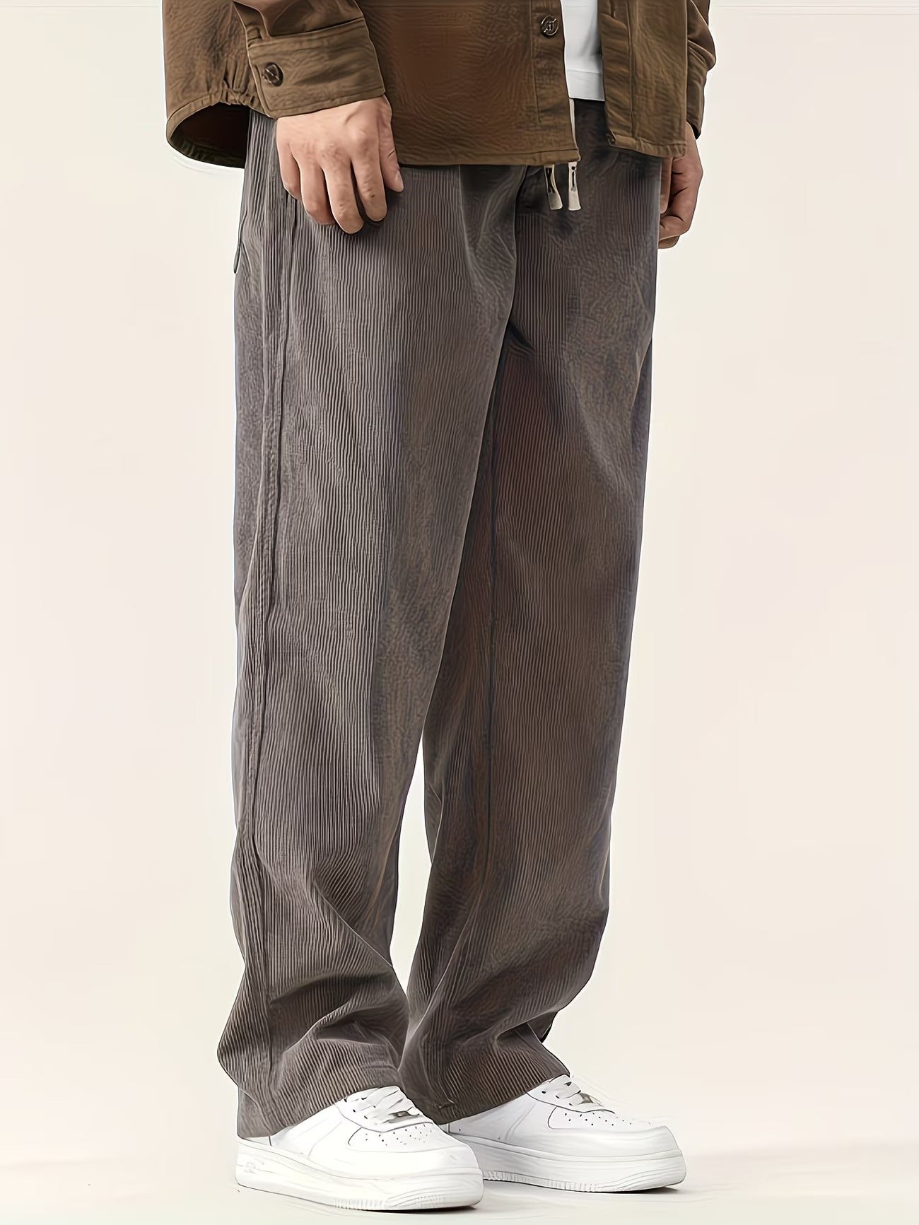 Pantalones de pana de pierna ancha para hombre con cordón en la cintura
