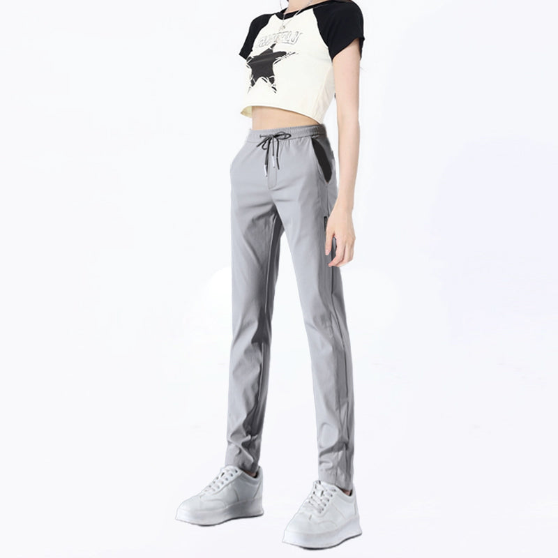 Pantalones de tiro alto para mujer con cordón en la cintura