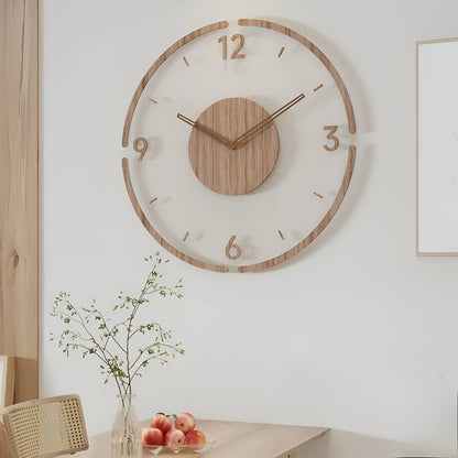 Reloj de pared con disco central de veta de madera