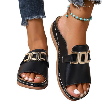 Sandalias con plataforma sin cordones para mujer con hebilla cuadrada