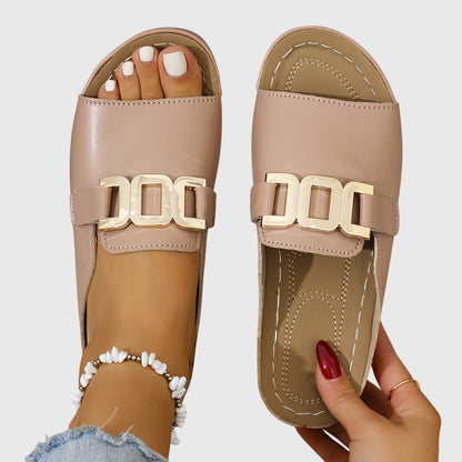 Sandalias con plataforma sin cordones para mujer con hebilla cuadrada