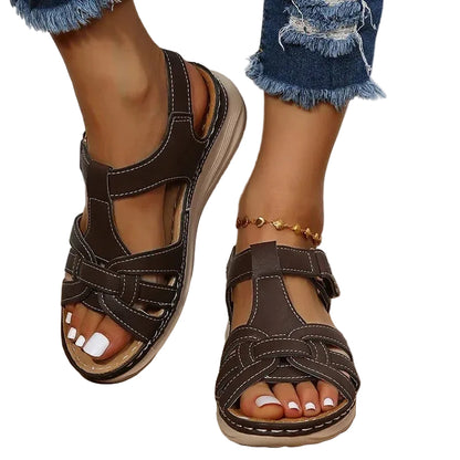 Sandalias de cuña para mujer con puntera abierta y tira al tobillo