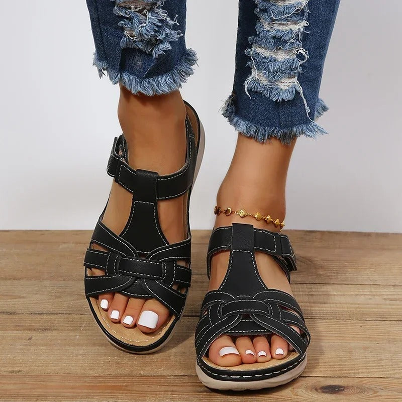 Sandalias de cuña para mujer con puntera abierta y tira al tobillo