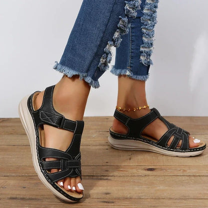 Sandalias de cuña para mujer con puntera abierta y tira al tobillo