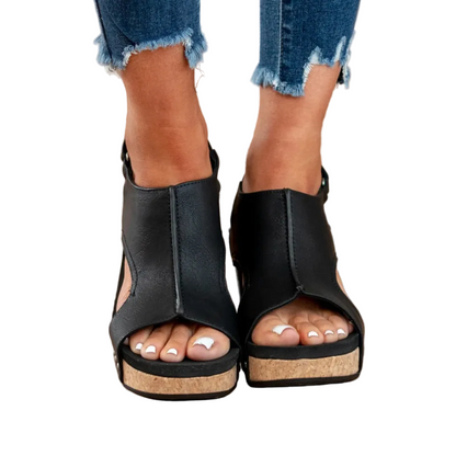 Sandalias de cuña para mujer con correa trasera