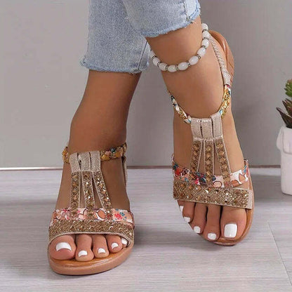 Sandalias de cuña para mujer con puntera abierta y tira en T