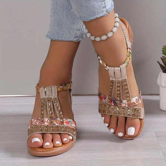 Sandalias de cuña para mujer con puntera abierta y tira en T