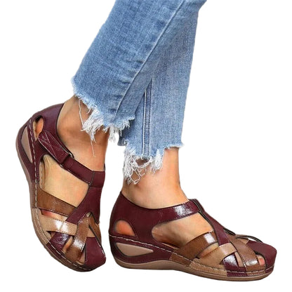 Sandalias de cuña para mujer con tira de cierre autoadherente