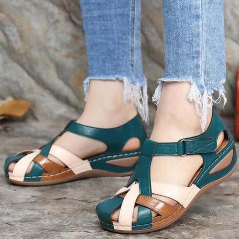 Sandalias de cuña para mujer con tira de cierre autoadherente
