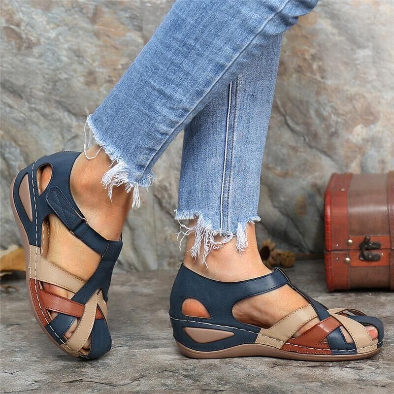 Sandalias de cuña para mujer con tira de cierre autoadherente