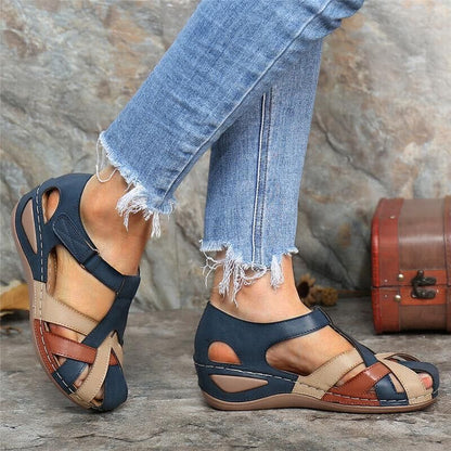 Sandalias de cuña para mujer con tira de cierre autoadherente