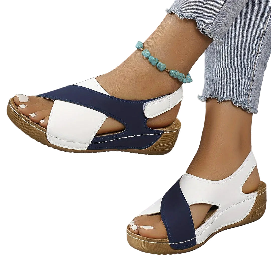 Sandalias de cuña para mujer con tira trasera de cierre autoadherente