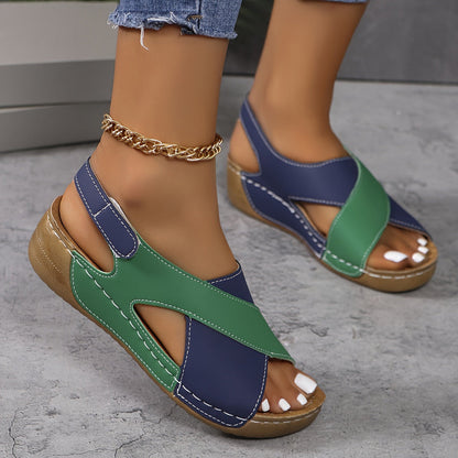 Sandalias de cuña para mujer con tira trasera de cierre autoadherente