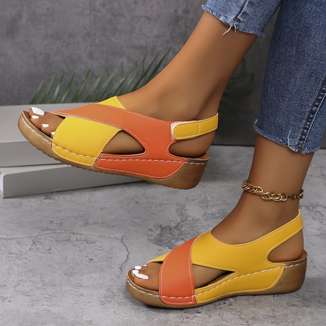 Sandalias de cuña para mujer con tira trasera de cierre autoadherente