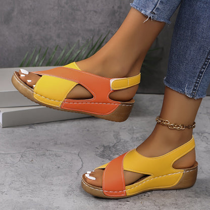 Sandalias de cuña para mujer con tira trasera de cierre autoadherente