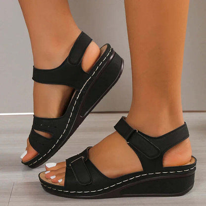 Sandalias de cuña para mujer con tiras de cierre autoadherente