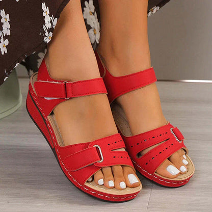 Sandalias de cuña para mujer con tiras de cierre autoadherente