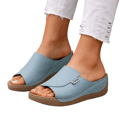 Sandalias de cuña para mujer sin cordones con costuras en contraste