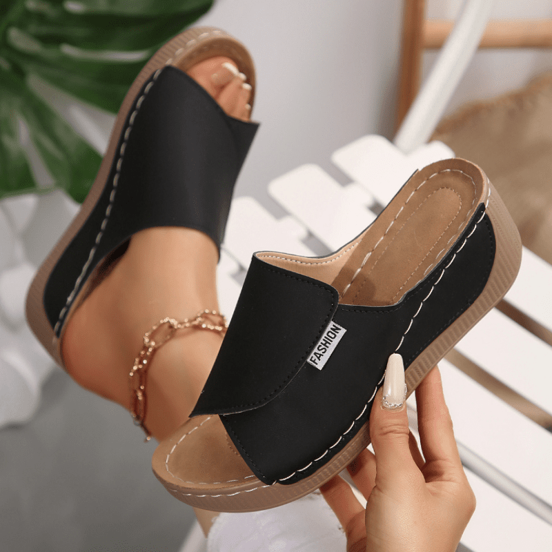 Sandalias de cuña para mujer sin cordones con costuras en contraste