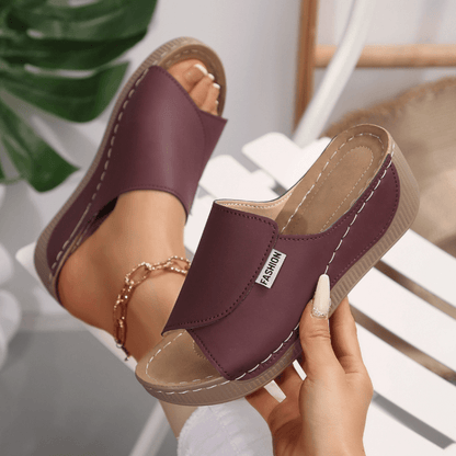 Sandalias de cuña para mujer sin cordones con costuras en contraste